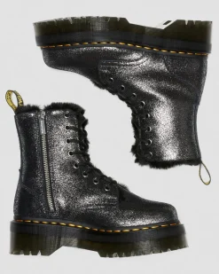 Shop Jadon Metallic Leren Platform Laarzen Met Imitatiebont Voering WOMENS Winterlaarzen|Veterlaarzen