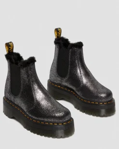 New 2976 Metallic Platform Chelsea Laarzen Met Imitatiebont Voering WOMENS Dames Sale|Winterlaarzen