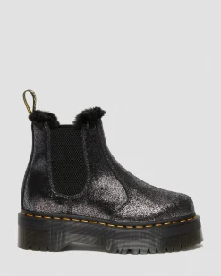 New 2976 Metallic Platform Chelsea Laarzen Met Imitatiebont Voering WOMENS Dames Sale|Winterlaarzen