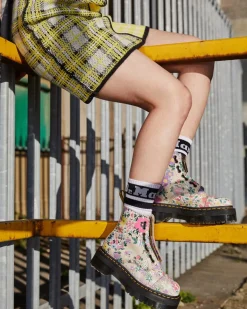 Store Sinclair Leren Platform Laarzen Met Mash Up Bloemenprint UNISEX Veterlaarzen|Enkellaarzen