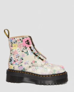 Store Sinclair Leren Platform Laarzen Met Mash Up Bloemenprint UNISEX Veterlaarzen|Enkellaarzen