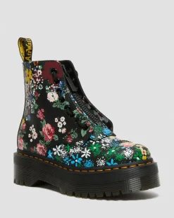 Shop Sinclair Leren Platform Laarzen Met Mash Up Bloemenprint UNISEX Veterlaarzen|Platform Laarzen