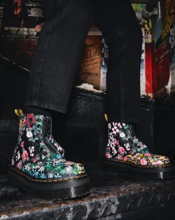 Shop Sinclair Leren Platform Laarzen Met Mash Up Bloemenprint UNISEX Veterlaarzen|Platform Laarzen