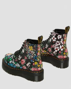 Shop Sinclair Leren Platform Laarzen Met Mash Up Bloemenprint UNISEX Veterlaarzen|Platform Laarzen