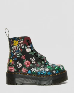 Shop Sinclair Leren Platform Laarzen Met Mash Up Bloemenprint UNISEX Veterlaarzen|Platform Laarzen
