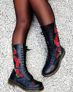 Fashion 1914 Vonda Rose Leren Veterlaarzen met Bloemenprint UNISEX Hoge Laarzen|Winterlaarzen